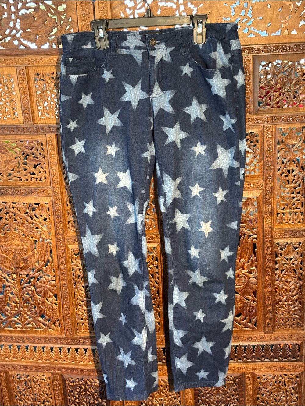 A.Z.I. Women's Straight Leg Star-Print Jeans in Dark Blue